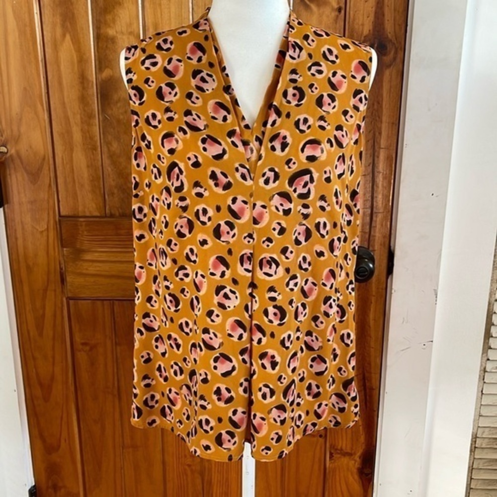 Cabi Prowl Sleeveless Animal Print Leopard Yellow Gold Pink Black Small V neck
